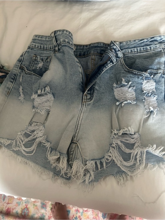 SHEIN Pants - SHEIN Light Blue Distressed Denim Cutoff Shorts